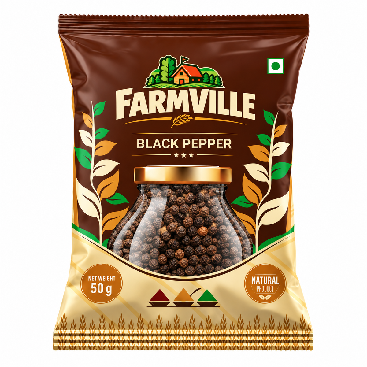 FarmVille Black Pepper 50g | Whole Peppercorns | Bold Aroma & Rich Flavour