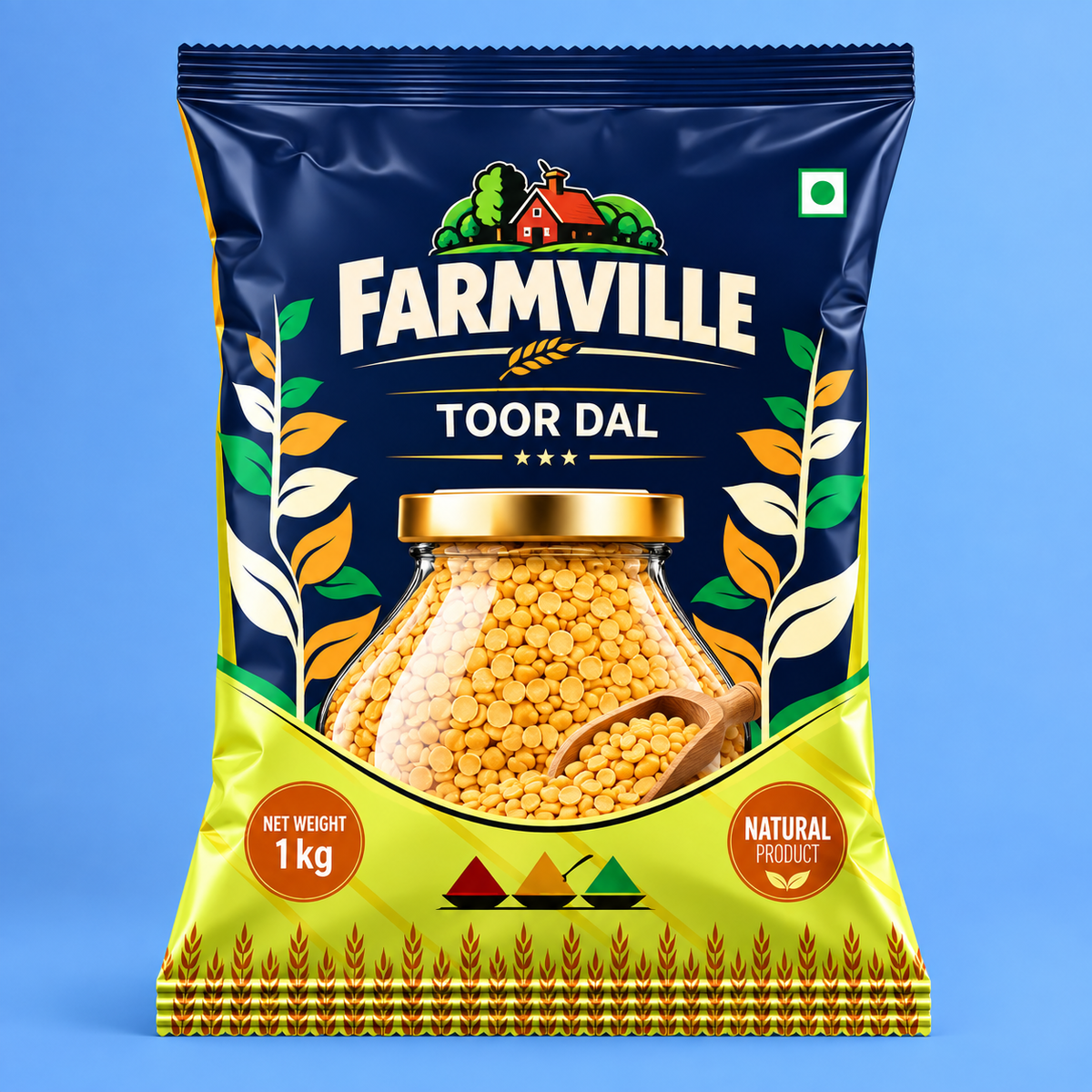FarmVille Toor Dal 1kg | Split Pigeon Peas | Protein-Rich Pulse for Everyday Meals