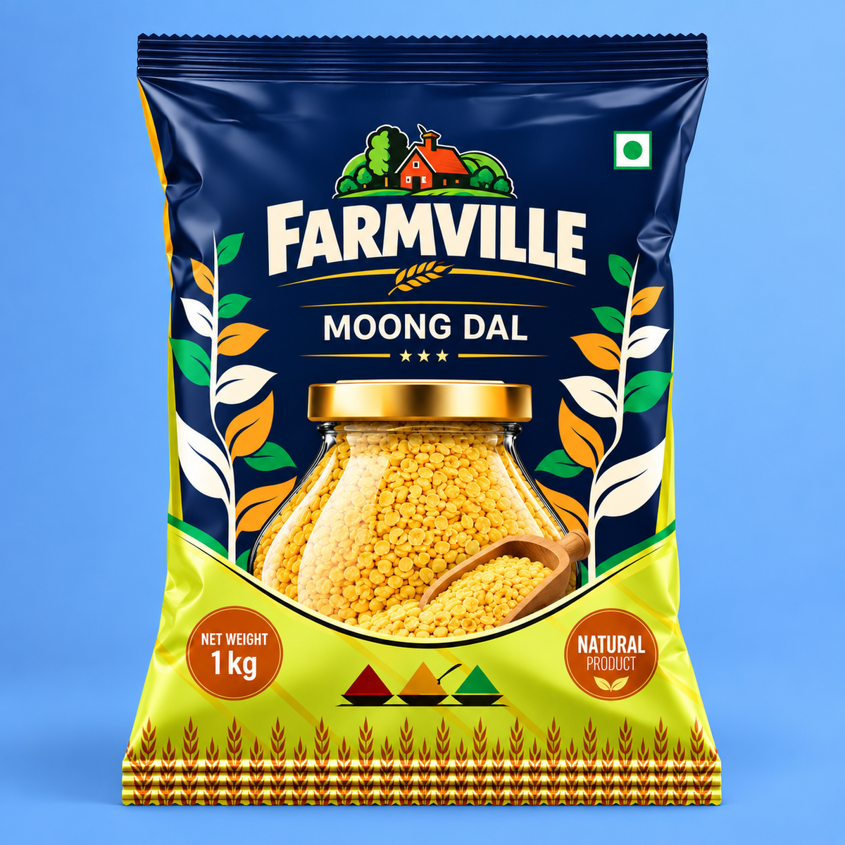 FarmVille Moong Dal 1kg | Split Yellow Moong | Protein & Fibre-Rich Everyday Pulse