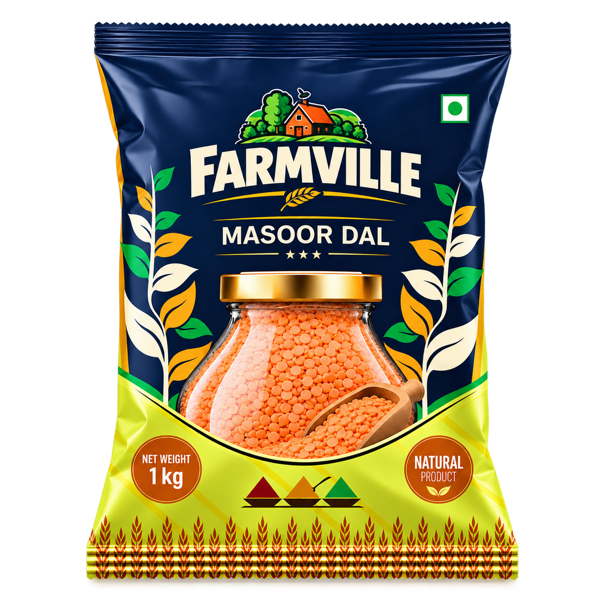 FarmVille Masoor Dal 1kg | Red Lentils | Protein & Fibre-Rich Pulse for Everyday Cooking