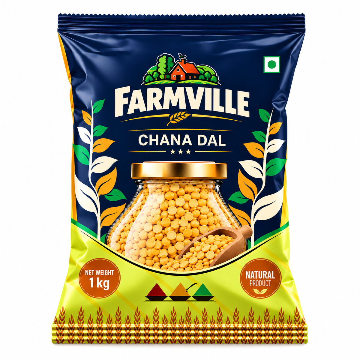 FarmVille Chana Dal 1kg | Split Chickpeas | Protein & Fibre-Rich Pulse for Everyday Meals
