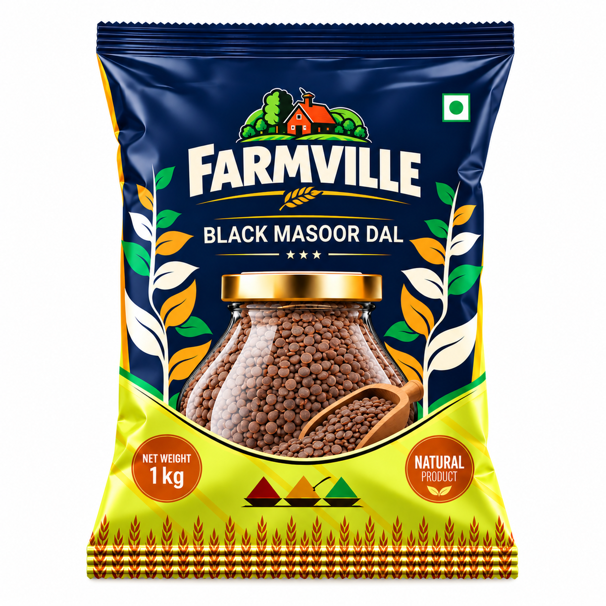 FarmVille Black Masoor Dal 1kg | Whole Lentils | Protein & Fibre-Rich Everyday Pulse