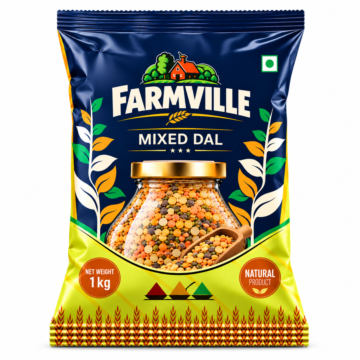 FarmVille Mixed Dal 1kg | Assorted Lentil Blend | Protein & Fibre-Rich Mix for Everyday Meals