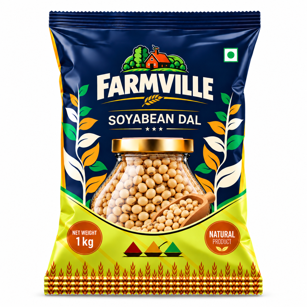 FarmVille Soyabean Dal 1kg | Whole Soybeans | Protein-Rich Beans for Everyday Cooking