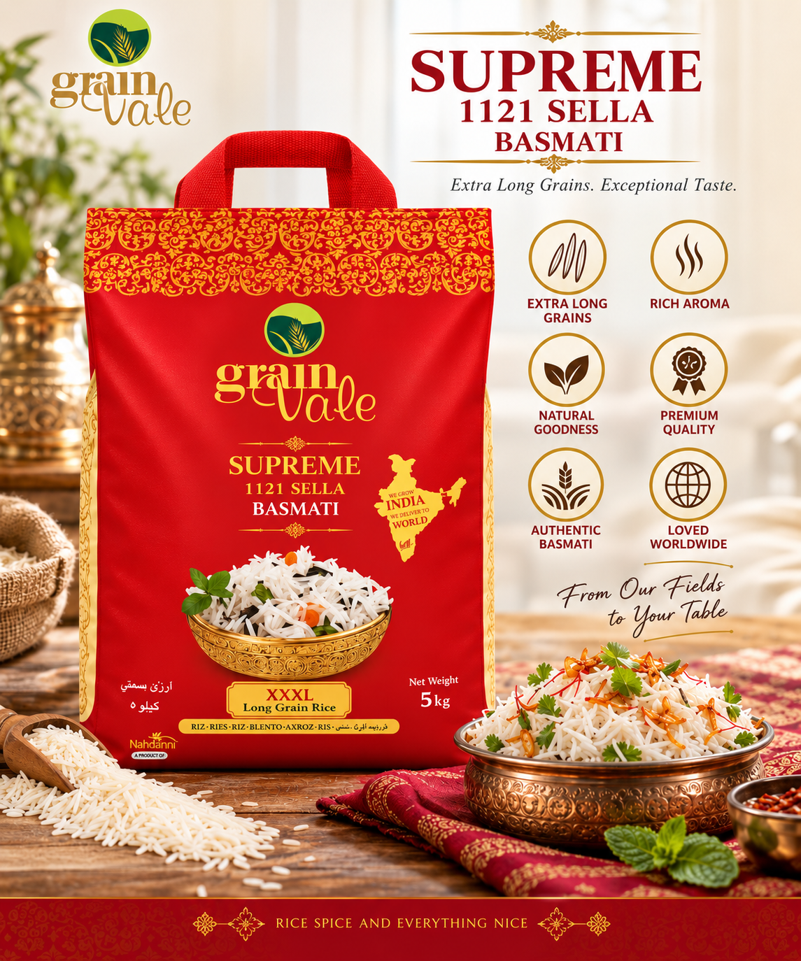 Grainvale Supreme 1121 Sella Basmati Rice – XXXL Long Grain, Premium Indian Basmati Rice